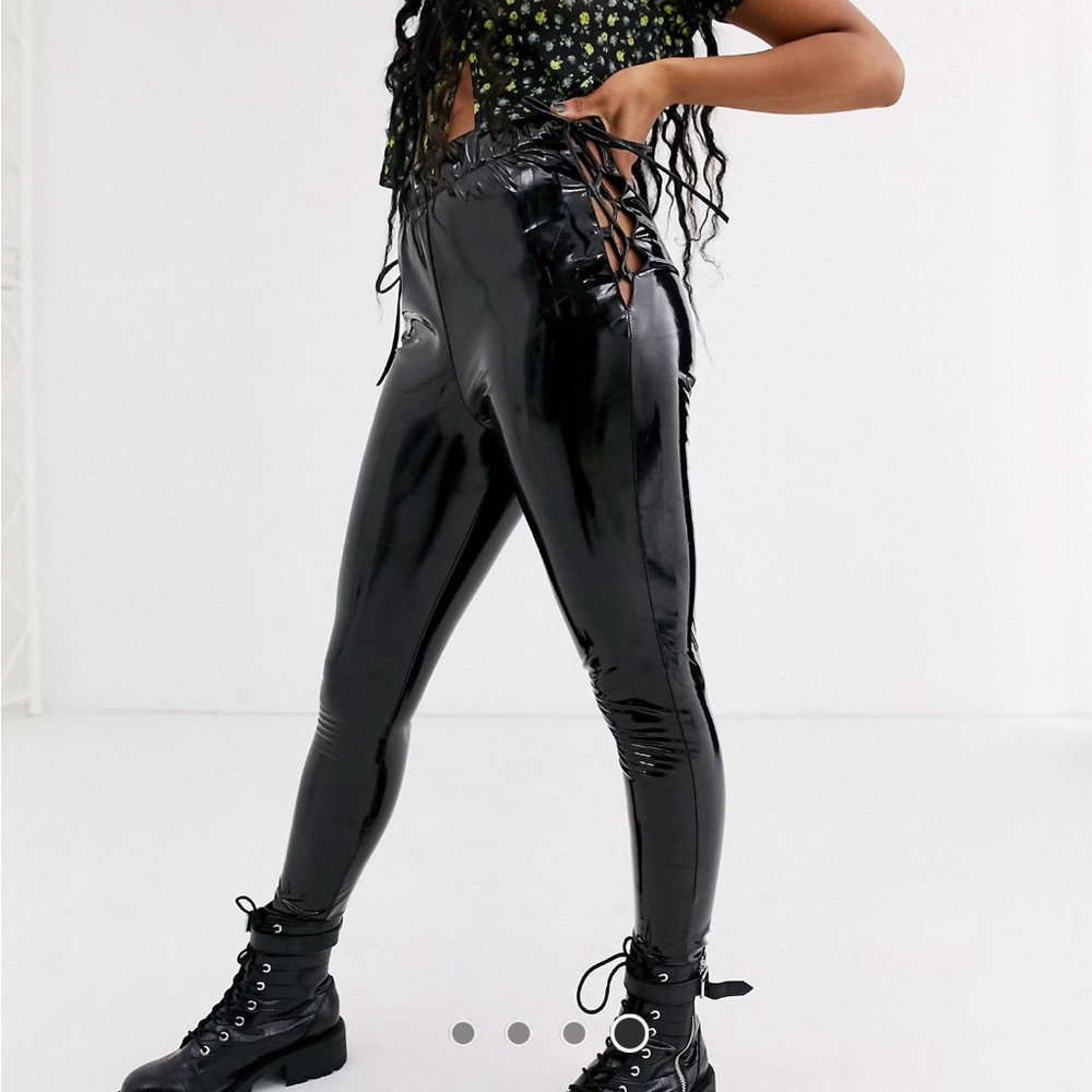 ASOS DESIGN Black Wet Patent Leather Pants w/ lace up skinny pants